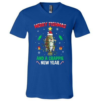 Merry Fishmas Crappie Christmas Tree Fishing Funny Xmas Cute Gift V-Neck T-Shirt