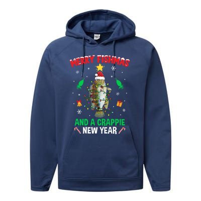 Merry Fishmas Crappie Christmas Tree Fishing Funny Xmas Cute Gift Performance Fleece Hoodie