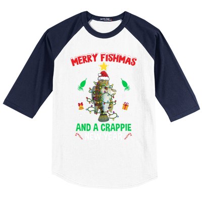 Merry Fishmas Crappie Christmas Tree Fishing Funny Xmas Cute Gift Baseball Sleeve Shirt