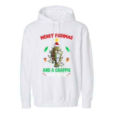 Merry Fishmas Crappie Christmas Tree Fishing Funny Xmas Cute Gift Garment-Dyed Fleece Hoodie