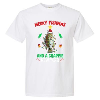 Merry Fishmas Crappie Christmas Tree Fishing Funny Xmas Cute Gift Garment-Dyed Heavyweight T-Shirt