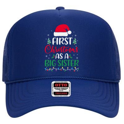 My First Christmas As A Big Sister New Sister Xmas Lights Cute Gift High Crown Mesh Back Trucker Hat