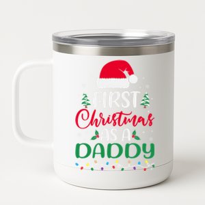 My First Christmas As A Daddy New Father Xmas Lights Gift 12 oz Stainless Steel Tumbler Cup