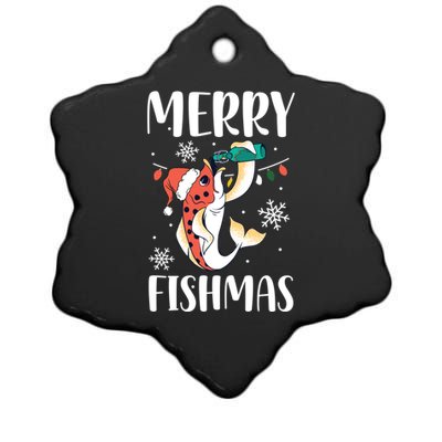 Merry Fishmas Christmas Funny Fishing Fish Santa Snow Cute Gift Ceramic Star Ornament