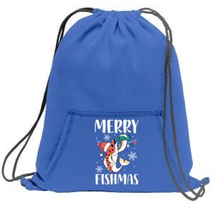 Merry Fishmas Christmas Funny Fishing Fish Santa Snow Cute Gift Sweatshirt Cinch Pack Bag