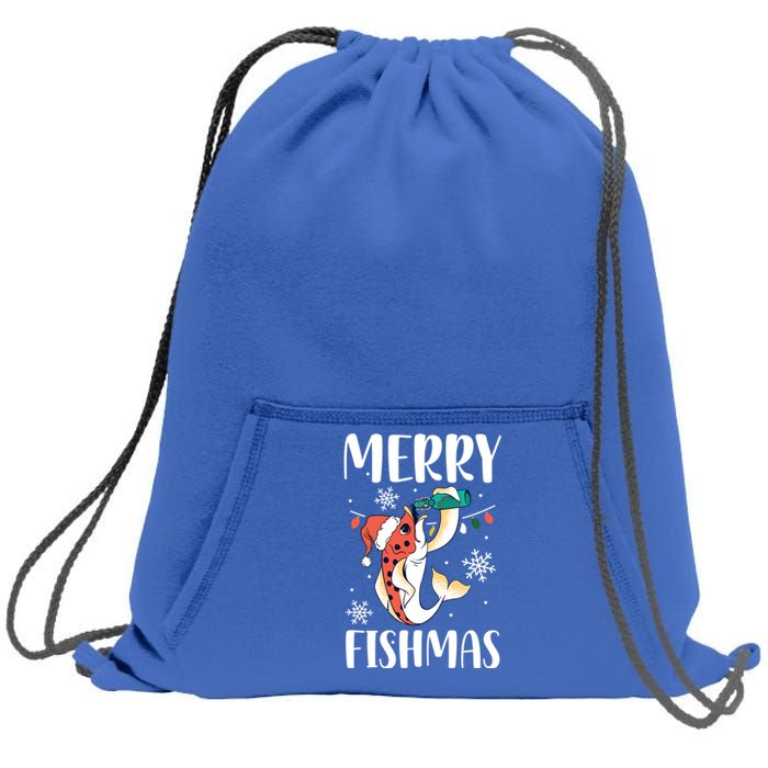 Merry Fishmas Christmas Funny Fishing Fish Santa Snow Cute Gift Sweatshirt Cinch Pack Bag