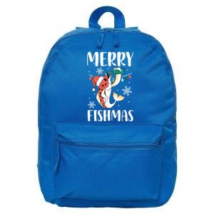 Merry Fishmas Christmas Funny Fishing Fish Santa Snow Cute Gift 16 in Basic Backpack