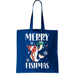 Merry Fishmas Christmas Funny Fishing Fish Santa Snow Cute Gift Tote Bag