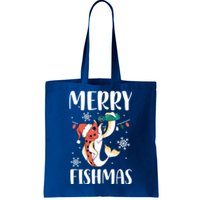 Merry Fishmas Christmas Funny Fishing Fish Santa Snow Cute Gift Tote Bag