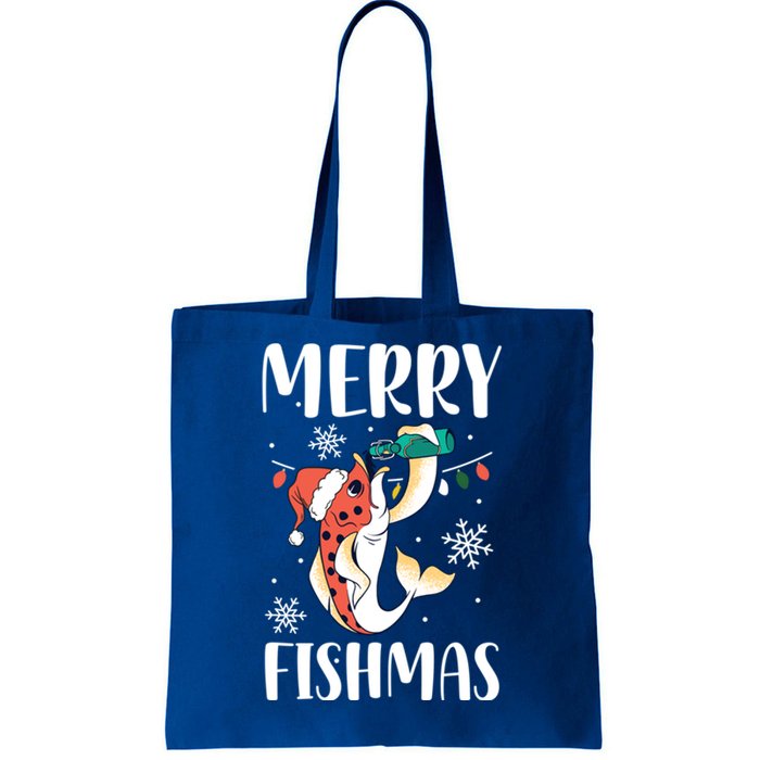 Merry Fishmas Christmas Funny Fishing Fish Santa Snow Cute Gift Tote Bag