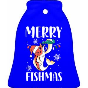 Merry Fishmas Christmas Funny Fishing Fish Santa Snow Cute Gift Ceramic Bell Ornament