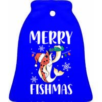 Merry Fishmas Christmas Funny Fishing Fish Santa Snow Cute Gift Ceramic Bell Ornament