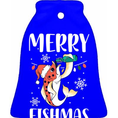 Merry Fishmas Christmas Funny Fishing Fish Santa Snow Cute Gift Ceramic Bell Ornament