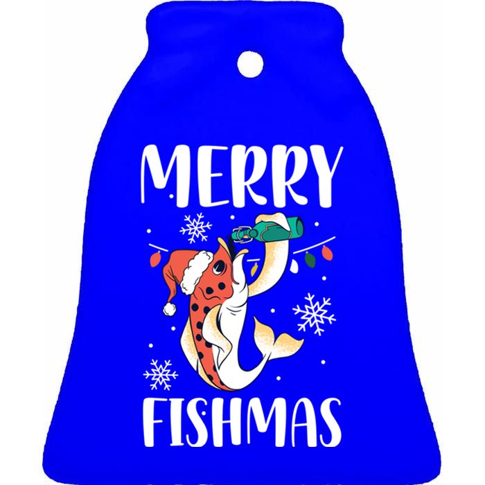 Merry Fishmas Christmas Funny Fishing Fish Santa Snow Cute Gift Ceramic Bell Ornament