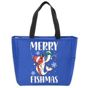 Merry Fishmas Christmas Funny Fishing Fish Santa Snow Cute Gift Zip Tote Bag