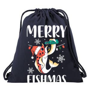 Merry Fishmas Christmas Funny Fishing Fish Santa Snow Cute Gift Drawstring Bag