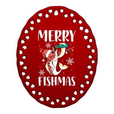 Merry Fishmas Christmas Funny Fishing Fish Santa Snow Cute Gift Ceramic Oval Ornament