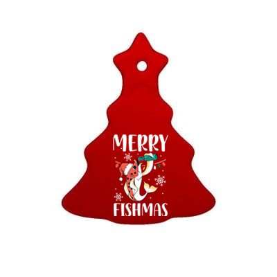 Merry Fishmas Christmas Funny Fishing Fish Santa Snow Cute Gift Ceramic Tree Ornament