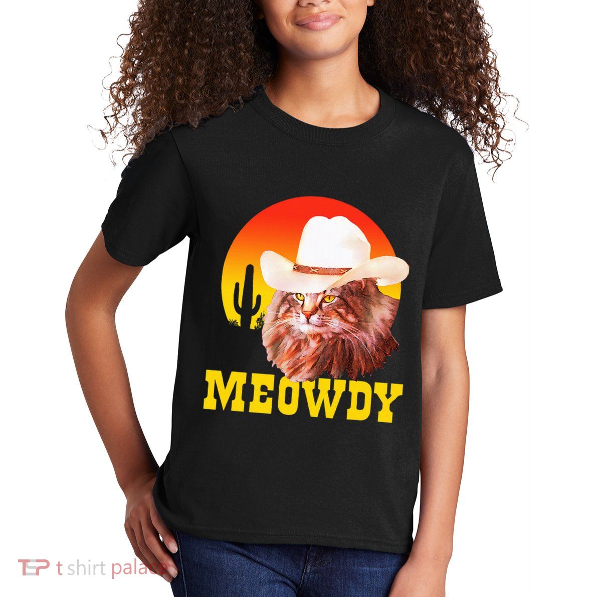 Meowdy! Funny Country Music Cat Cowboy Hat Kids T-Shirt