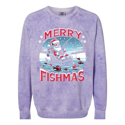 Merry Fishmas Christmas Funny Fishing Gift Colorblast Crewneck Sweatshirt