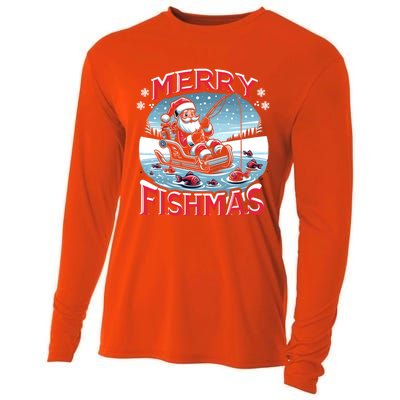 Merry Fishmas Christmas Funny Fishing Gift Cooling Performance Long Sleeve Crew