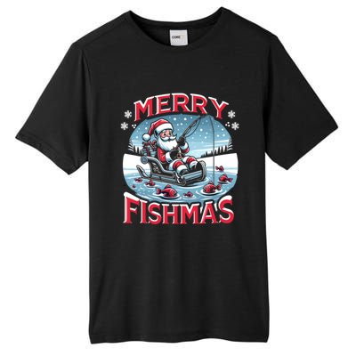 Merry Fishmas Christmas Funny Fishing Gift Tall Fusion ChromaSoft Performance T-Shirt