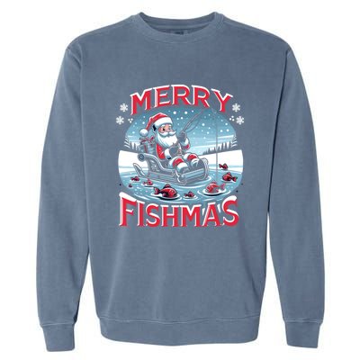 Merry Fishmas Christmas Funny Fishing Gift Garment-Dyed Sweatshirt