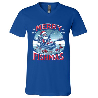 Merry Fishmas Christmas Funny Fishing Gift V-Neck T-Shirt