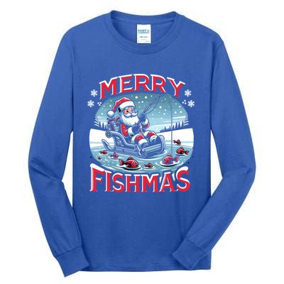 Merry Fishmas Christmas Funny Fishing Gift Tall Long Sleeve T-Shirt