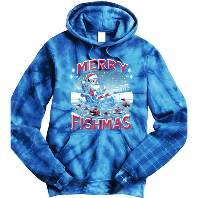 Merry Fishmas Christmas Funny Fishing Gift Tie Dye Hoodie