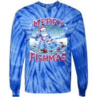 Merry Fishmas Christmas Funny Fishing Gift Tie-Dye Long Sleeve Shirt