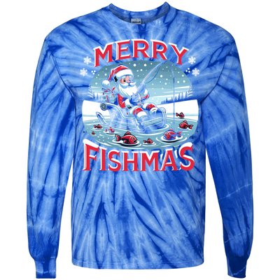 Merry Fishmas Christmas Funny Fishing Gift Tie-Dye Long Sleeve Shirt