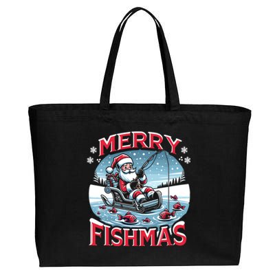 Merry Fishmas Christmas Funny Fishing Gift Cotton Canvas Jumbo Tote