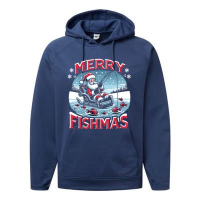 Merry Fishmas Christmas Funny Fishing Gift Performance Fleece Hoodie