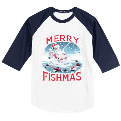 Merry Fishmas Christmas Funny Fishing Gift Baseball Sleeve Shirt