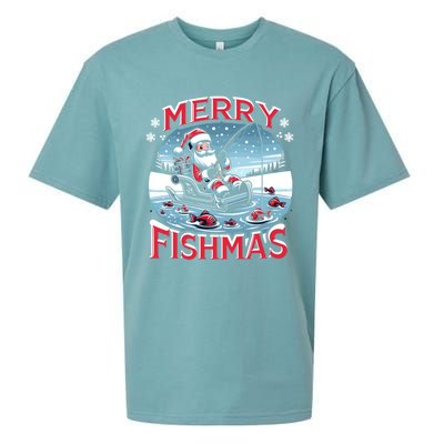 Merry Fishmas Christmas Funny Fishing Gift Sueded Cloud Jersey T-Shirt