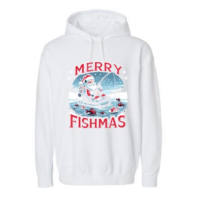 Merry Fishmas Christmas Funny Fishing Gift Garment-Dyed Fleece Hoodie