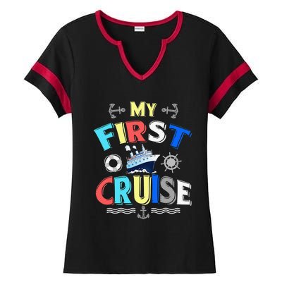 My First Cruise  Girls Boys Cruising and Sailing Ladies Halftime Notch Neck Tee