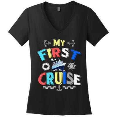 My First Cruise  Girls Boys Cruising and Sailing Women's V-Neck T-Shirt