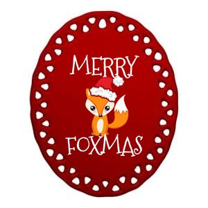 Merry Foxmas Cute Kawaii Chibi Anime Fox Christmas Tank Top Ceramic Oval Ornament