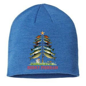 Merry Fishmas Christmas Tree Fishing Xmas Pyjamas Gift Sustainable Beanie