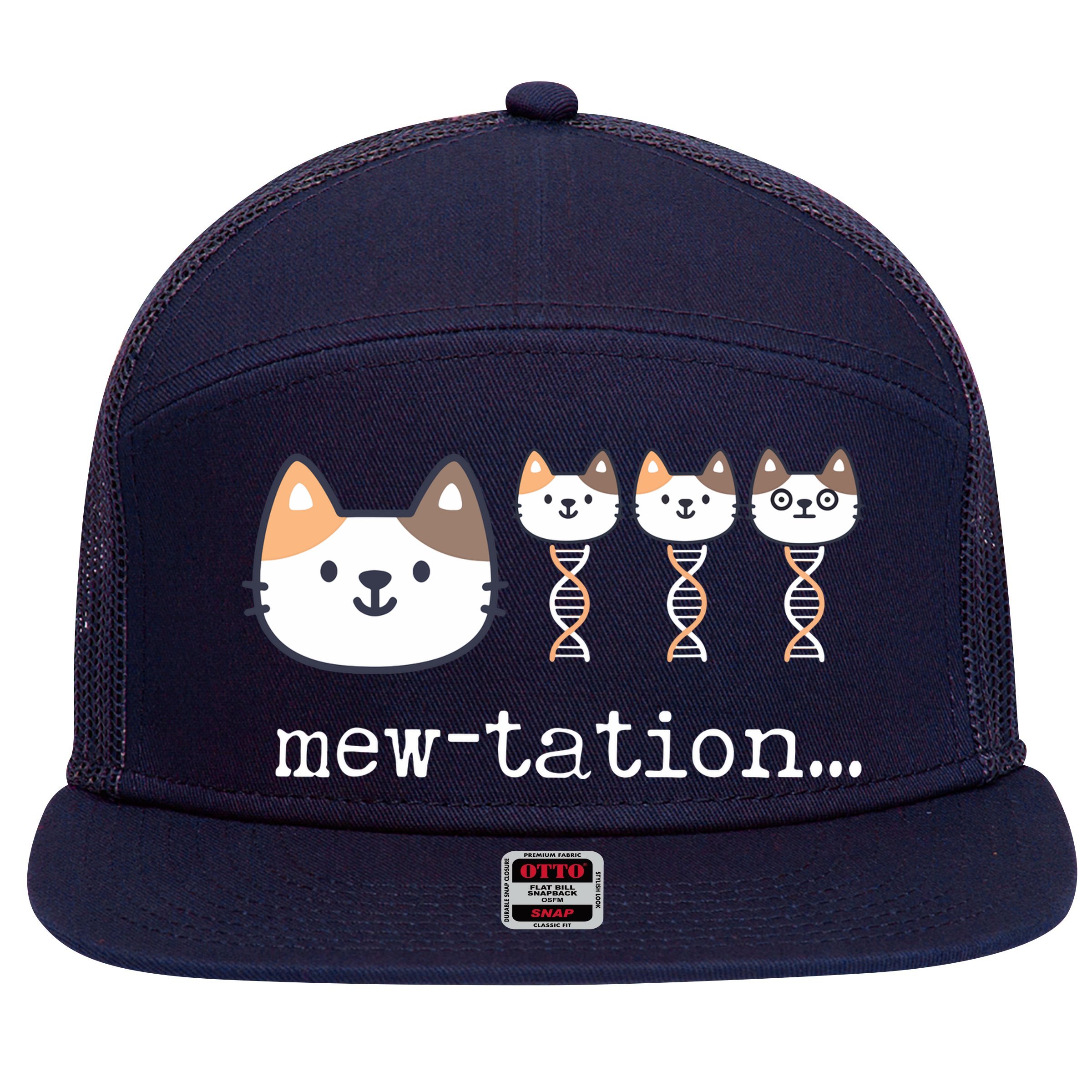 Mewtation Funny Cat Science Dna Cells Biology Teacher 7 Panel Mesh Trucker Snapback Hat