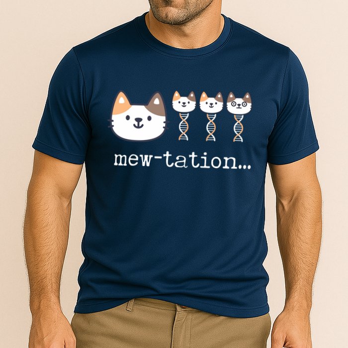 Mewtation Funny Cat Science Dna Cells Biology Teacher Cooling Performance Crew T-Shirt