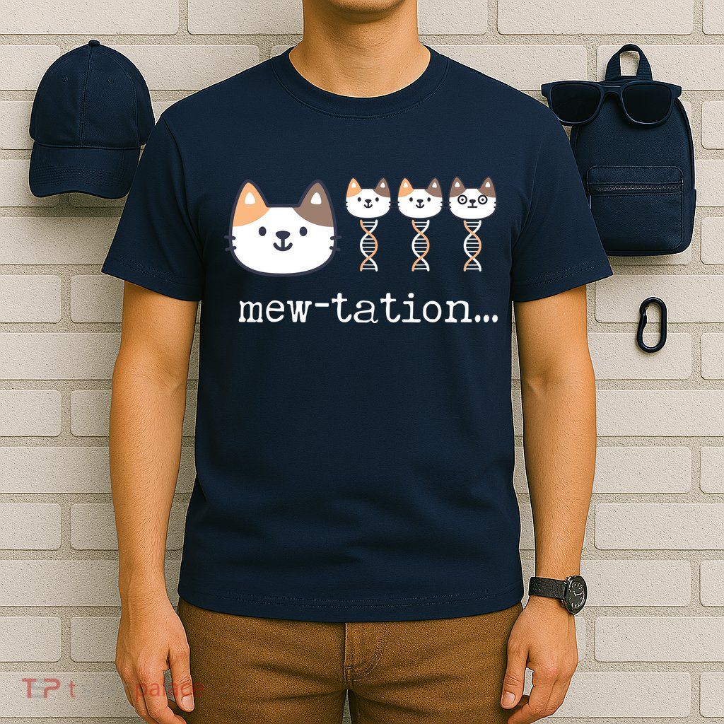 Mewtation Funny Cat Science Dna Cells Biology Teacher T-Shirt