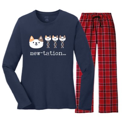 Mewtation Funny Cat Science Dna Cells Biology Teacher Women's Long Sleeve Flannel Pajama Set 