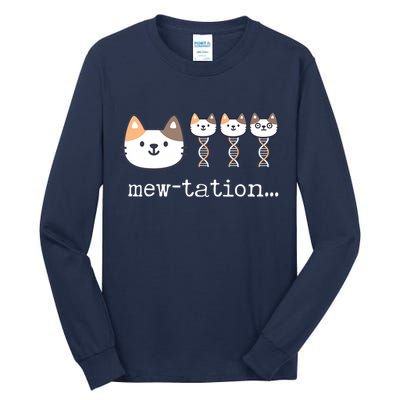 Mewtation Funny Cat Science Dna Cells Biology Teacher Tall Long Sleeve T-Shirt
