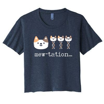 Mewtation Funny Cat Science Dna Cells Biology Teacher Women's Crop Top Tee