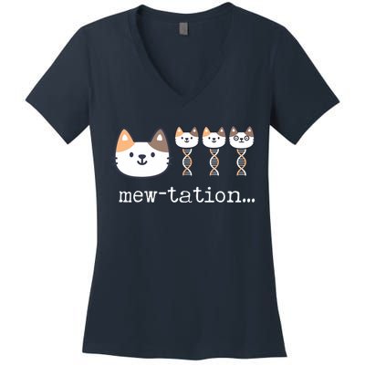 Mewtation Funny Cat Science Dna Cells Biology Teacher Women's V-Neck T-Shirt