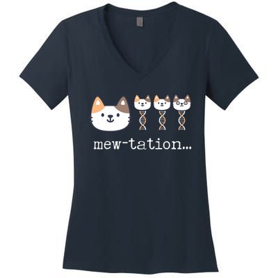 Mewtation Funny Cat Science Dna Cells Biology Teacher Women's V-Neck T-Shirt