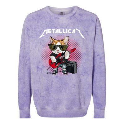 Metallicat Funny Cat Rock 90s Meow For Music Band Of Friend Colorblast Crewneck Sweatshirt